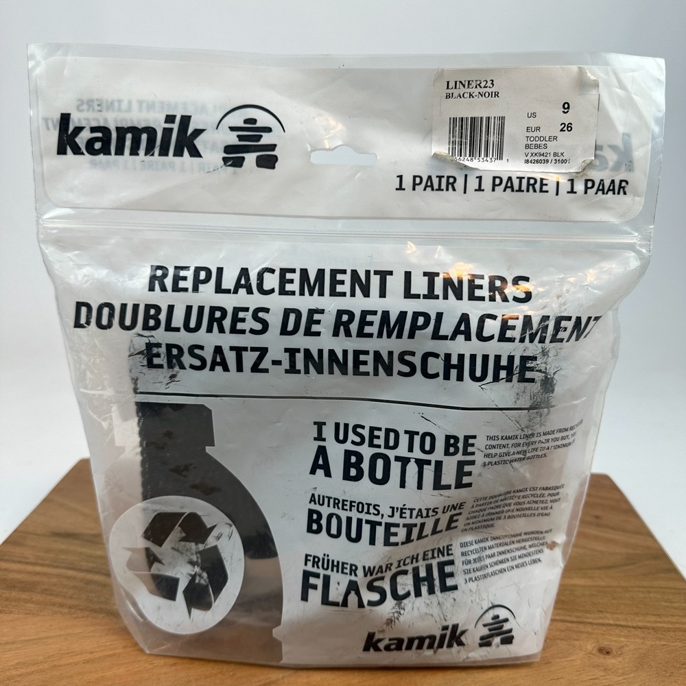New NIB Little Kids Childrens Kamik Replacement Black Boot Liner 23 Size 9 C